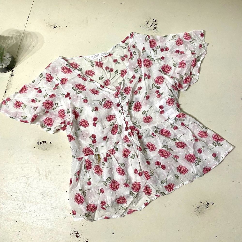 White and pink floral top